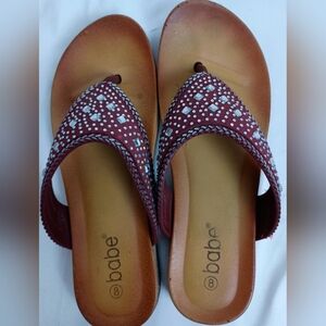 BABE Barbiecore Red Rhinestone Bedazzled Shiny‎ Summer Sandals (#1,006)